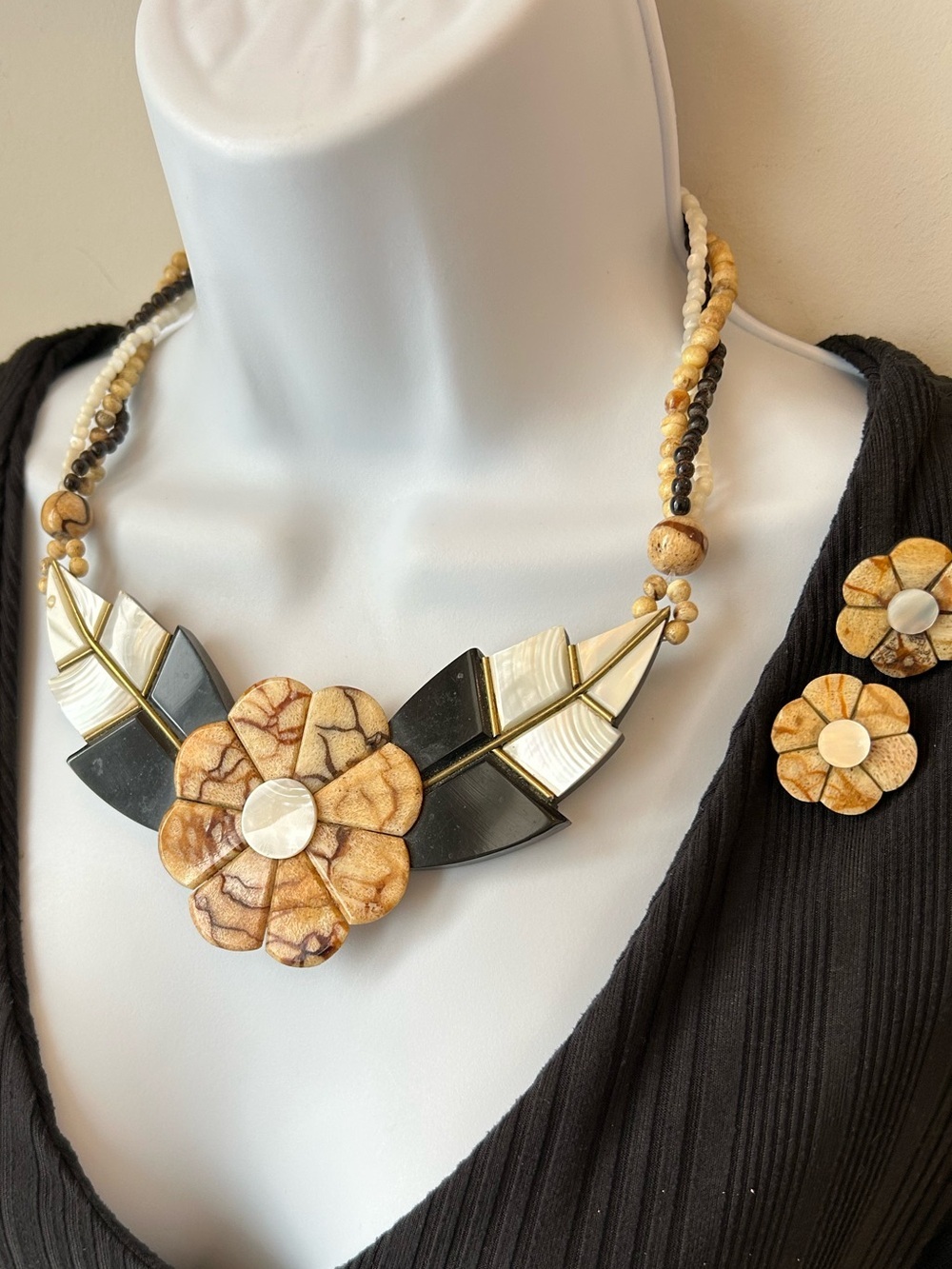 Vintage Lee Sands Statement Necklace and Earrings Oversized Jewelry Boho Coastal